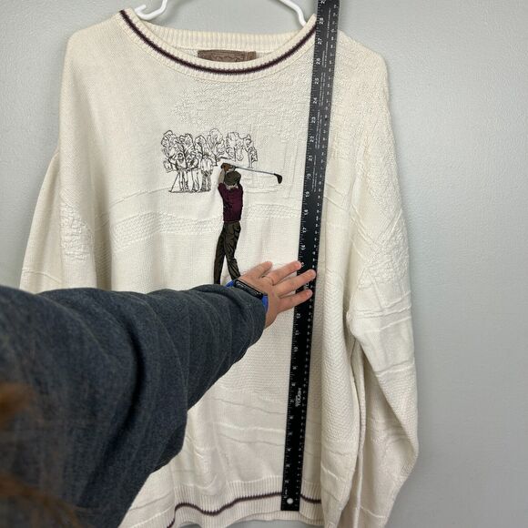 Shenandoah Sweater Mens XL White Long Sleeve Crew Fisherman Embroidered Golfer - Picture 6 of 7